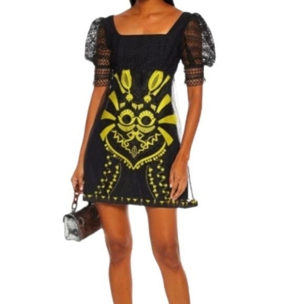 Charo Ruiz Ibiza Kora Black Crochet Lace‎  Embroidered Tulle Goth Mini Dress
